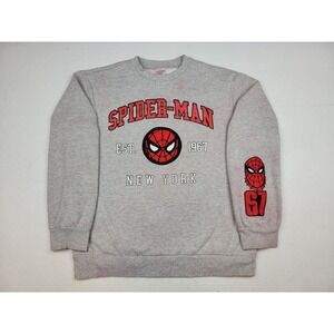 Marvel The Amazing Spider-Man Sweatshirt Gray Comic New York Sz M Patches *READ*